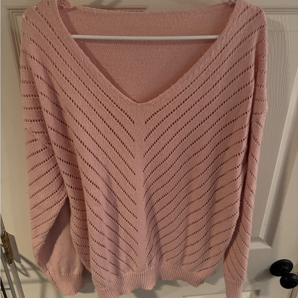 SHEIN Pink V-Neck Sweater with Chevron Knit